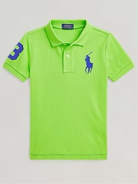 NWT-Ralph Lauren Kids Neon Green Polo with Blue Pony & Sleeve Number size 3T